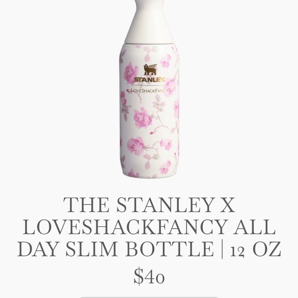 LoveShackFancy x Stanley Ribbon Rosa 12oz bottle